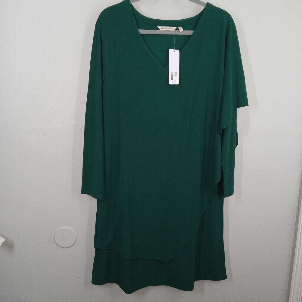 Soft Surroundings Marla Dress Jewel Green Layered Stretch Long Sleeve